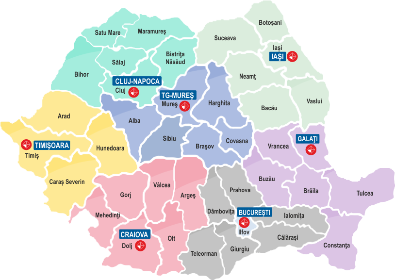 Harta acoperire TehnoPlus Medical în România